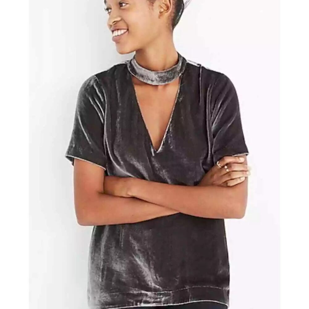 NWT Madewell‎ Green Velvet Choker Top, Deep V Neck, Size S